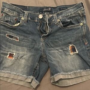 Seven7 Blue Jean Shorts with Distressed Cuffed Hem